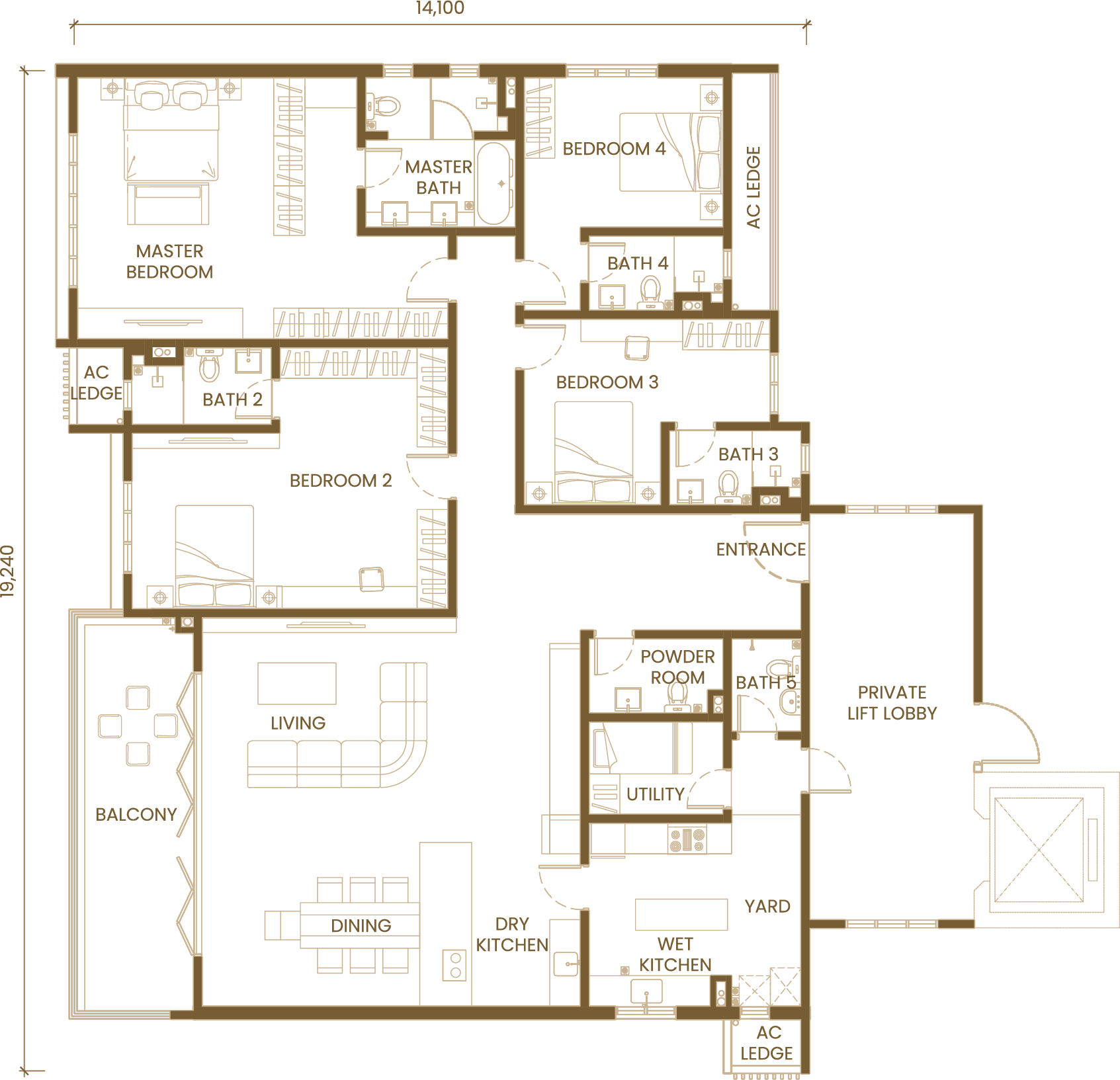 Type B / B1 · 4 Bedroom floor plan